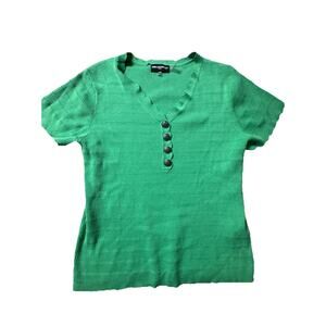 Karl Lagerfeld Green Women’s Scallop Edge Short Sleeve Blouse Size XL (AH3)